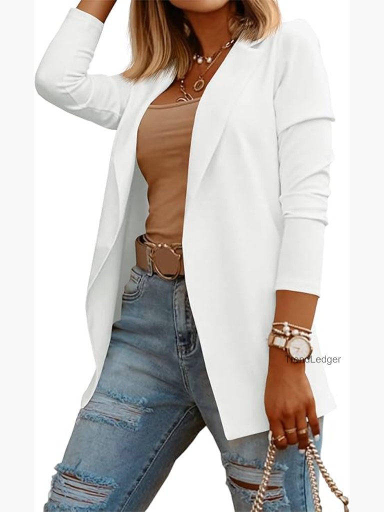 Women's Knit Blazer Open Front Long Sleeve Work Jacket
